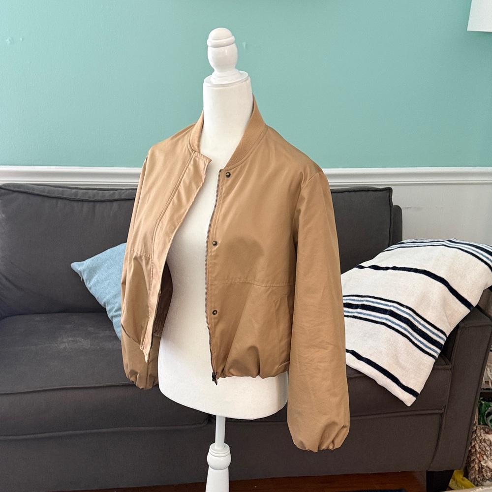 Women’s Tan Bomber Jacket - Casual Lightweight Coat